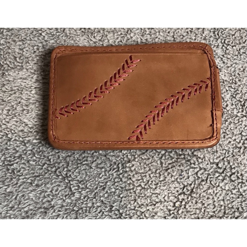 Rawlings Baseball Lace Stitch Tan Magnetic Money Clip with Front Pocket